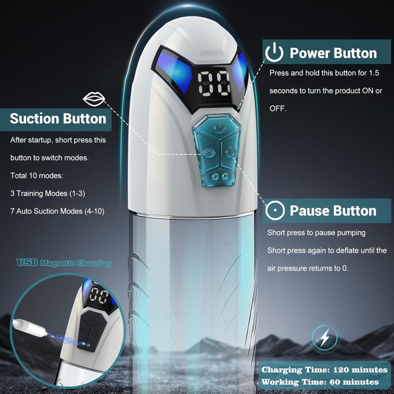 Male Penis Pump Adult Sex Toys for Men Automatic Enlargers & Extend L, White gallery