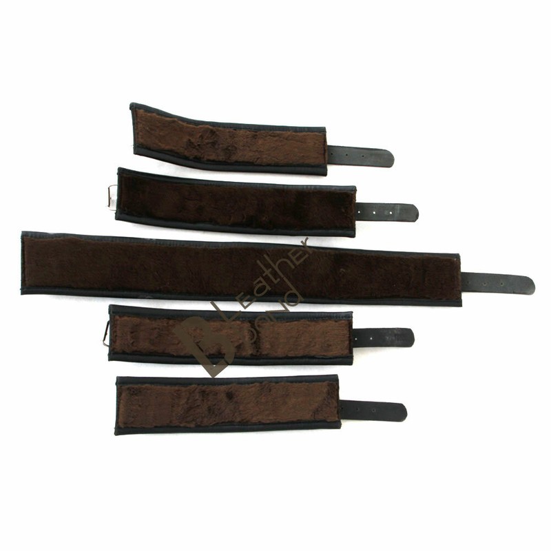 Thick Real Leather Wrist Ankle Cuffs & Neck Collar Restraint Set Black 6 Pieces gallery
