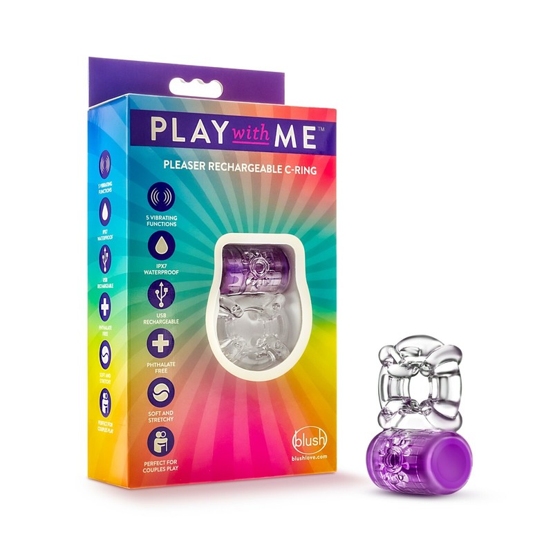 Blush Play With Me Rechargeable Vibrating 5 Function Stretchy C Ring Sex Toy