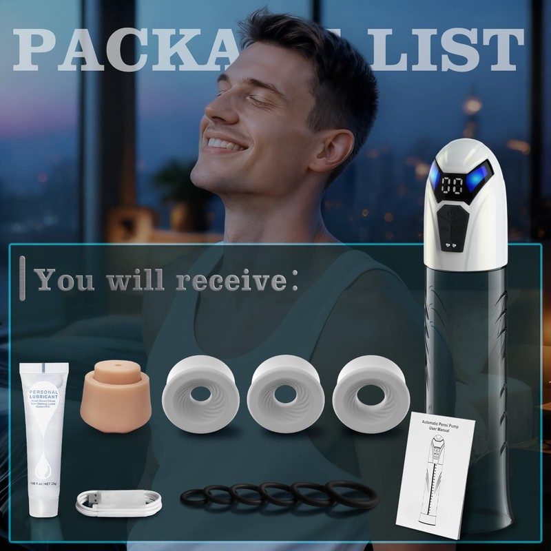 Male Penis Pump Adult Sex Toys for Men Automatic Enlargers & Extend L, White gallery