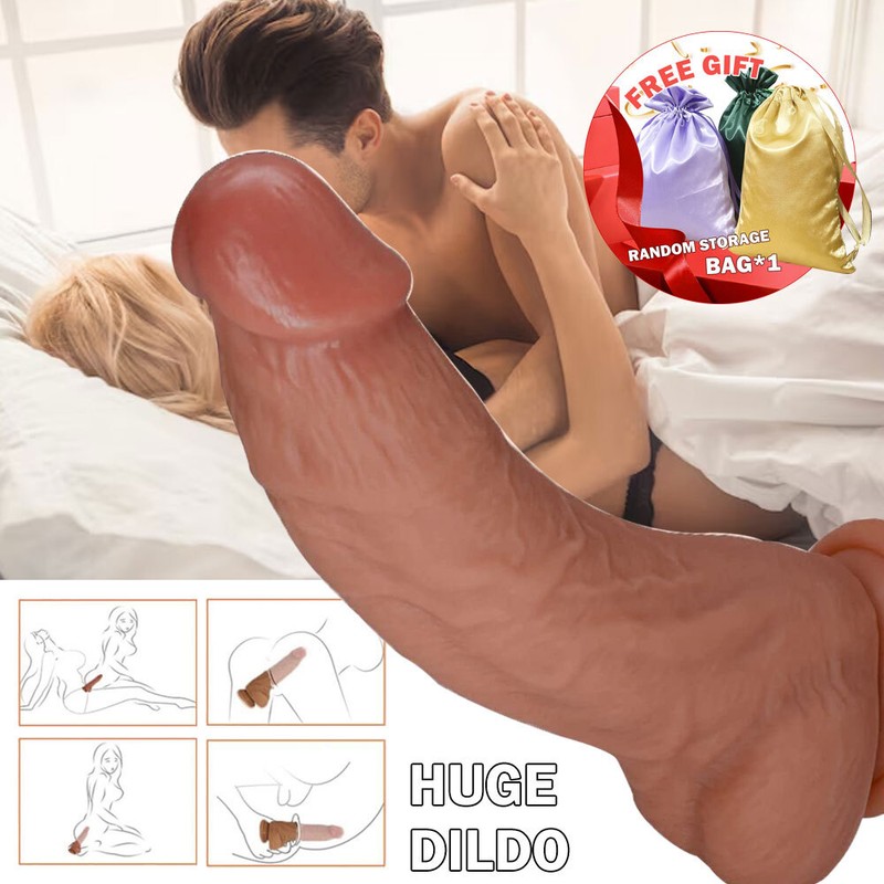 Huge 8&Prime; Realistic Dildo & Balls Thick Girth Dong Penis Real Flexible-Suction-Cup