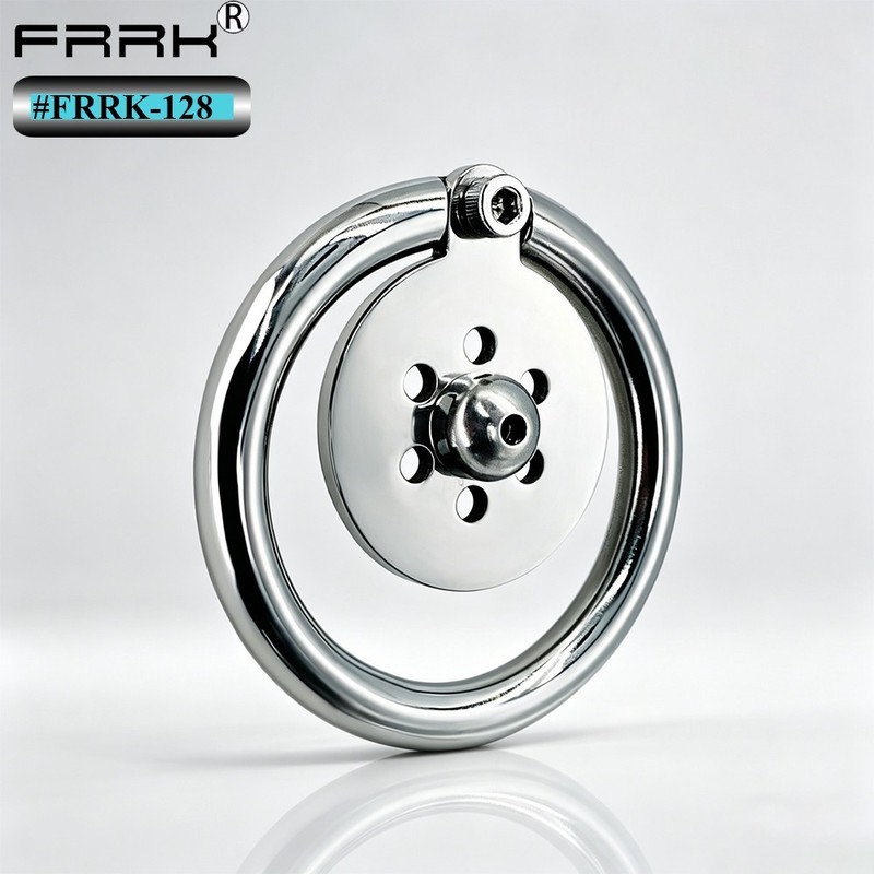 FRRK Stainless Steel Negative Chastity Device Flat Cock Cage 4 Lock Rings US Man