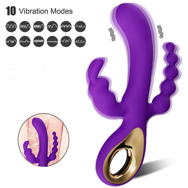 G-Spot Rabbit Anal Dildo Vibrator 3 in 1 Women Sex Toys Clit Stimulator Massager