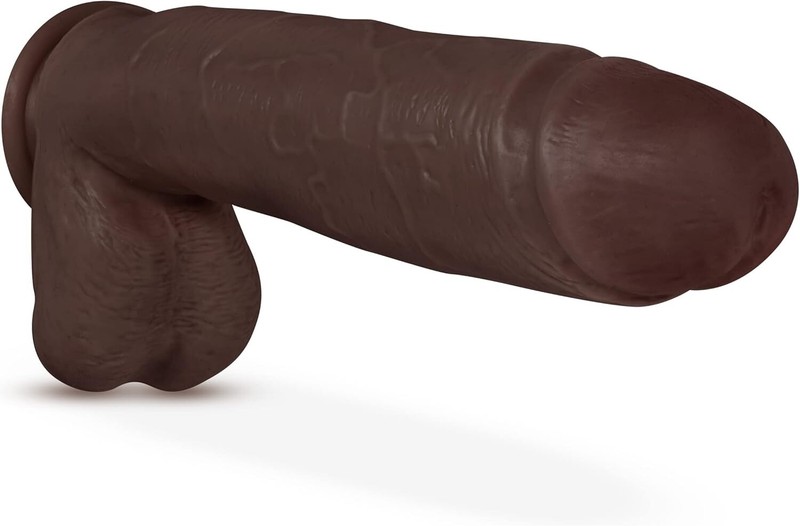 ENORMOUS REALISTIC BROWN DONG HARNESS COMPATIBLE, SUCTION CUP, FLEXIBLE 10.5&Prime;