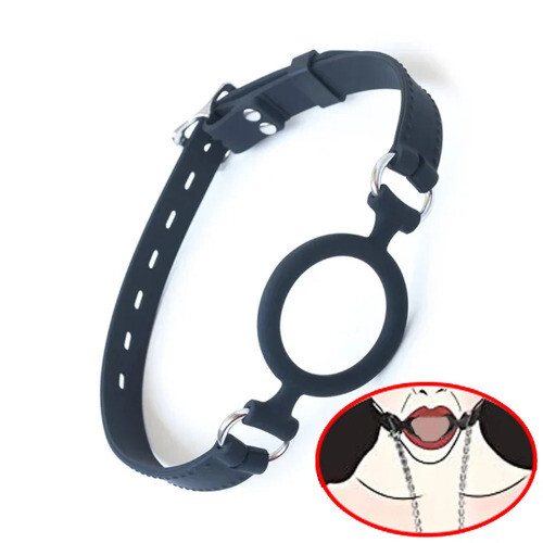 Unisex Open Mouth Gag O Ring Silicone Full Head Harness Couples Flirt Bandage