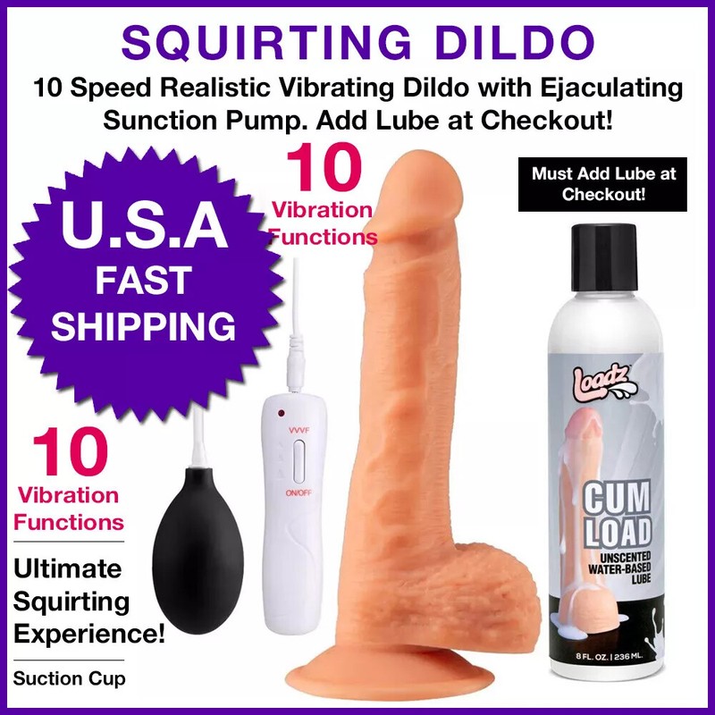 10 Speed Realistic Ejaculating Squirting Dildo Dong Cock Suction Cup