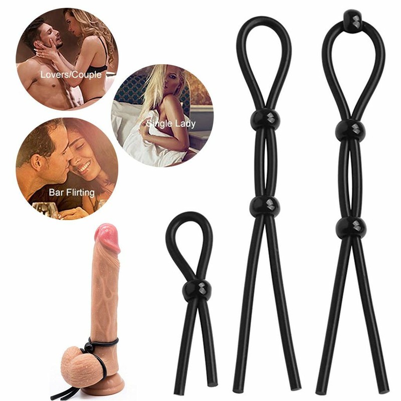 Set of 3 Male Enhancer Stretchy Adjustable Silicone Lasso Penis Cock Ring SML US gallery