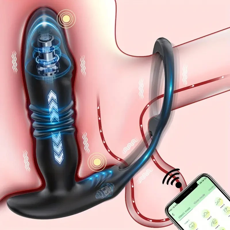 Thrusting Prostate Massager Vibrator With Penis Ring Anal Plug Sex Toys For Men
