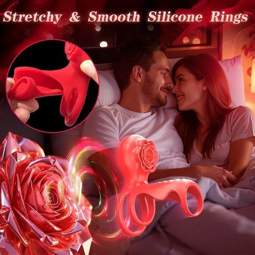 Couple Vibrating Cock Ring with Rose Clitoral Stimulator G Spot Vibrator Sex Toy gallery
