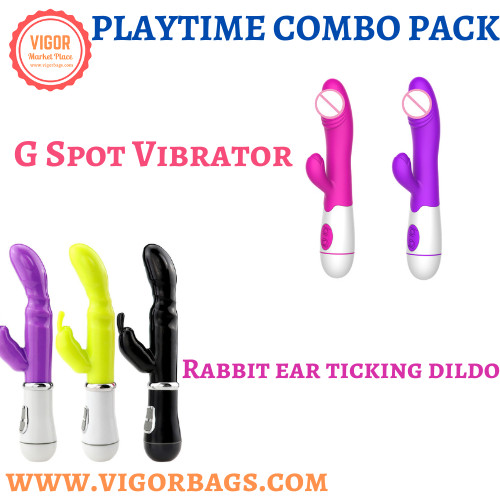 Rabbit ear ticking dildo & Silicone Rabbit Vibrator G Spot 10 Modes Combo gallery