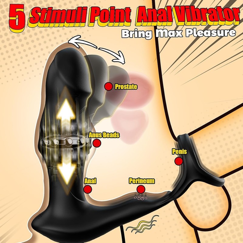 Vibrator Penis Cock Ring G-Spot Prostate Massager Anal Butt Plug Sex Toy For Men