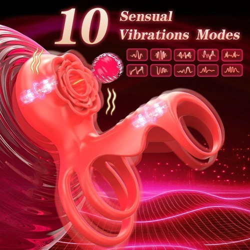 Couple Vibrating Cock Ring with Rose Clitoral Stimulator G Spot Vibrator Sex Toy gallery