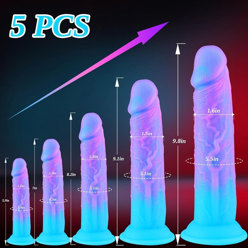 5-Piece Colorful Blue Purple Fantasy Dildo Set (6", 7", 8", 9", 10"), Realistic gallery