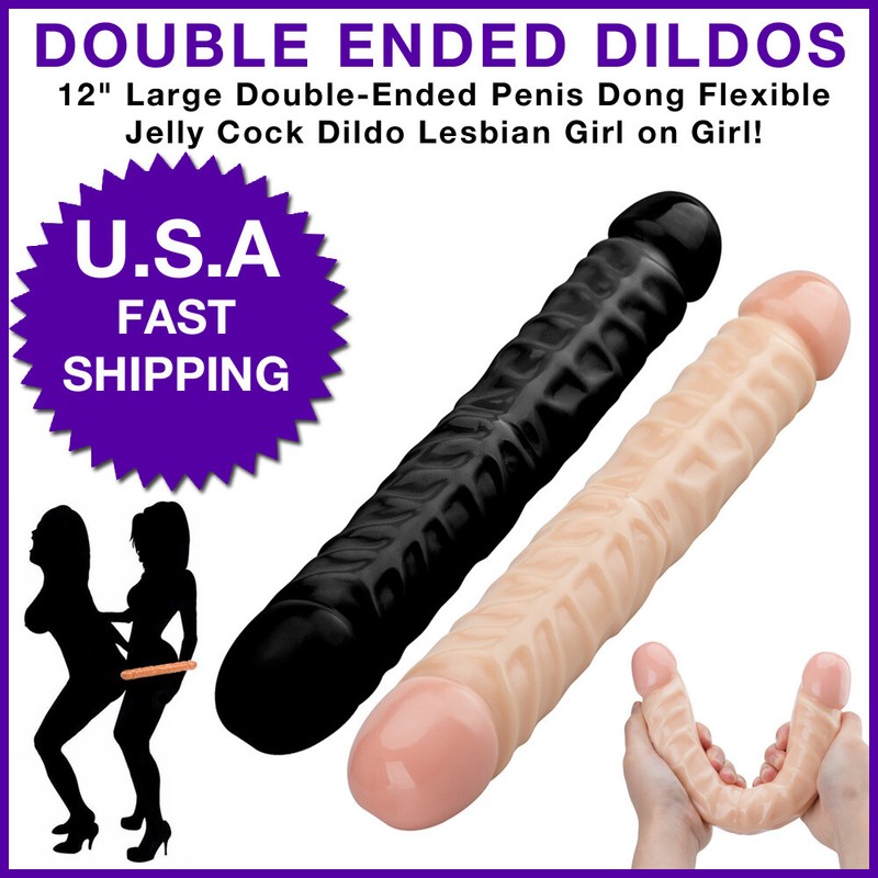 12&Prime; Large Double-Ended Penis Dong Flexible Jelly Cock Dildo Lesbian Girl on Girl