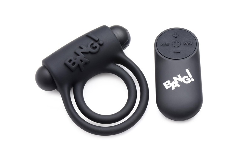 Bang! Remote Control 28X Vibrating Cock Ring and Bullet – Black