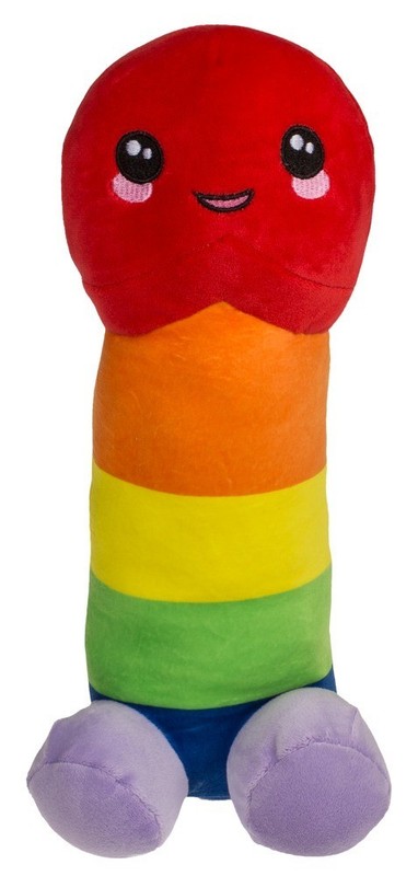 Rainbow Penis Plush 30cm with Testicles – Soft, Embroidered Smile