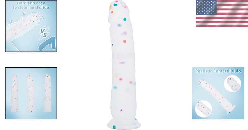Flared Suction Cup Dildo 9 Inch Confetti Design for Hands Free and Strap On Use gallery