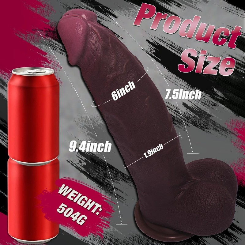 Lifelike Black Silicone Dildo - 9 Inch Curved Shaft Perfect for G-Spot and Anal gallery