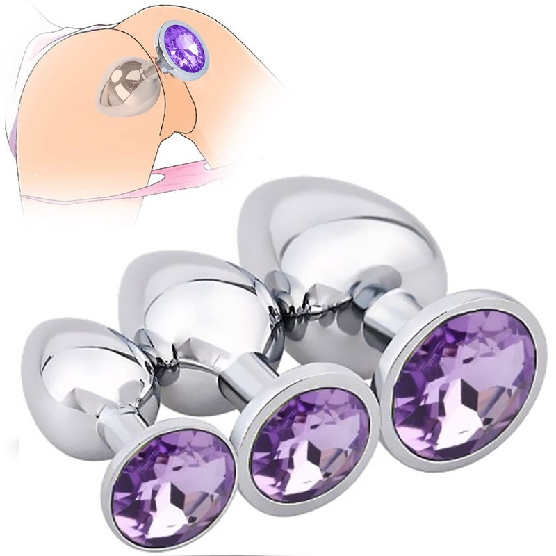 3pcs Anal Butt Plug Jeweled Diamond Gem SET Anal Trainer Kit Sex Toys For Women