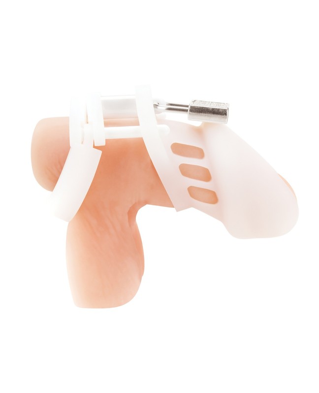 Electric Blue Line Silicone Chastity Cage, White – Body-Safe & Ventilated gallery
