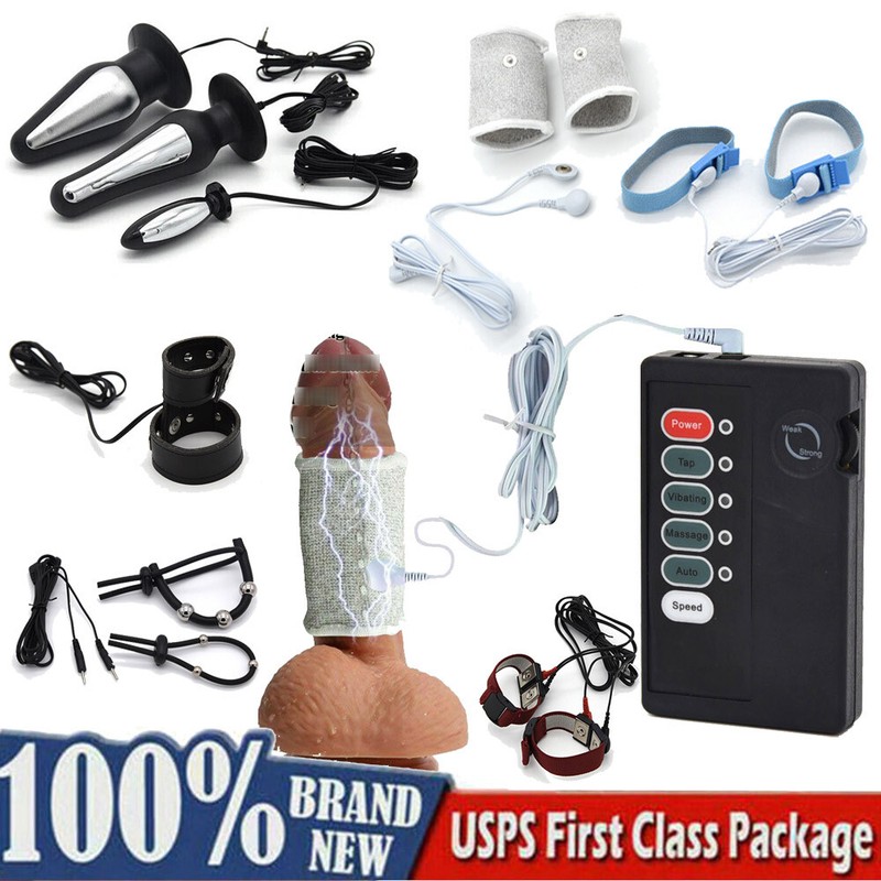 Penis Cock Rings Anal Plug BDSM Shock Kit E-Stim Electro Pulse Therapy Device US