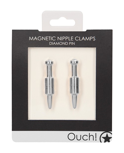 Shots America Ouch Pin Magnetic Nipple Clamps, Silver Aluminum