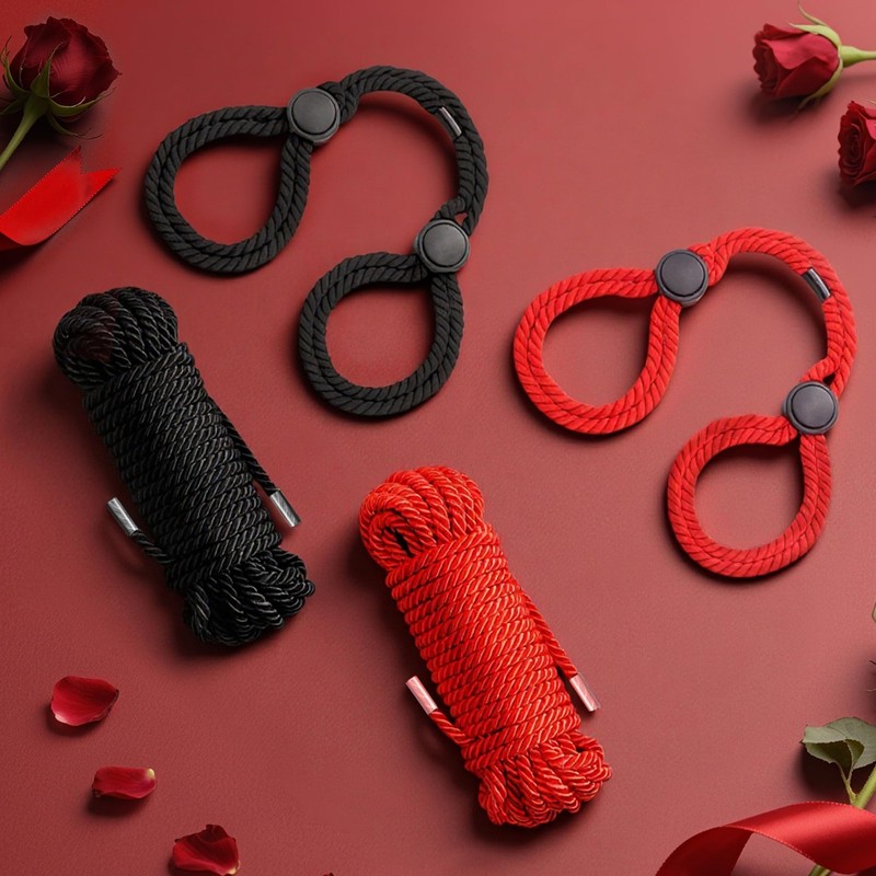 BDSM Bondage Rope Kit 4PCS Sex Restraints with 2x32ft Soft Nylon Black, Red gallery