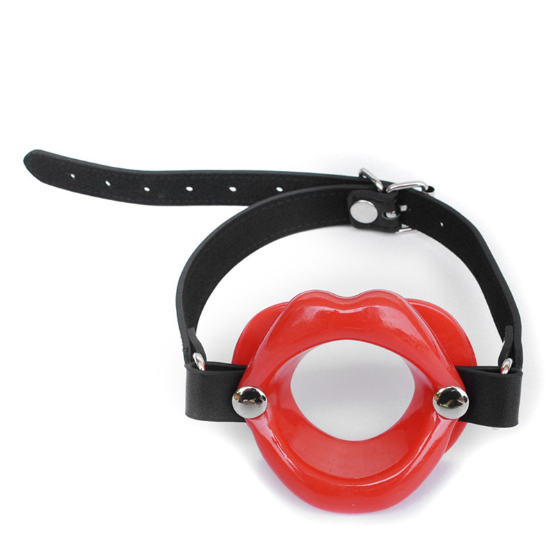 Silicone Sissy Bimbo Open Mouth Gag Lips w/ Strap O-Ring Lip Ball Costume BDSM