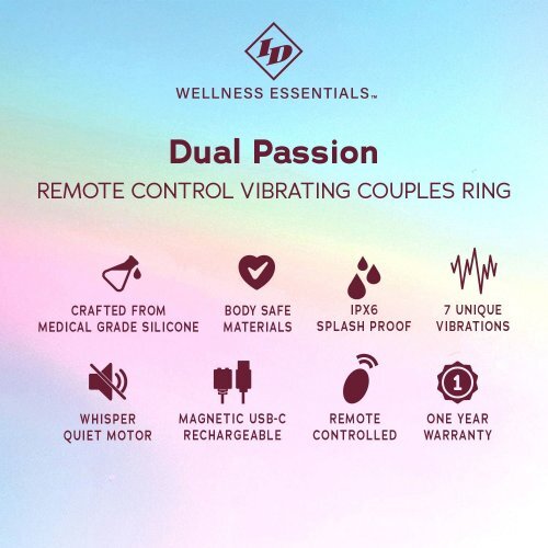 ID Wellness Essentials Dual Passion Couples Remote Controlled Vibrating Cock Ri gallery
