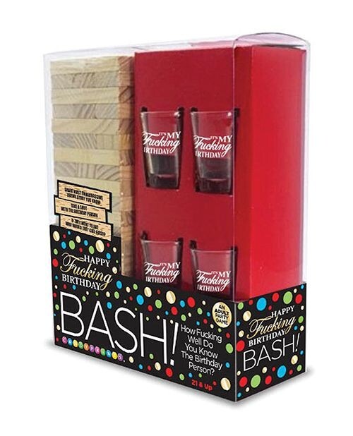 Adult Birthday Bash Game Set – Shot Glasses + Block Stack Party Drinking Game
