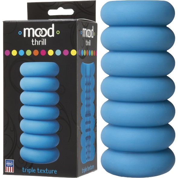 Mood Thrill Ribbed Beaded Double Entry Stroker Cock Sleeve Masturbator – Blue