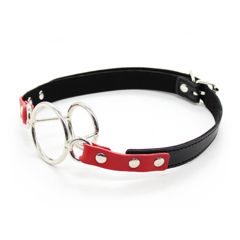 PU Leather Open Mouth Gag Dual Ring Bondage Penis Insert Deep Throat Sex Toy SM gallery