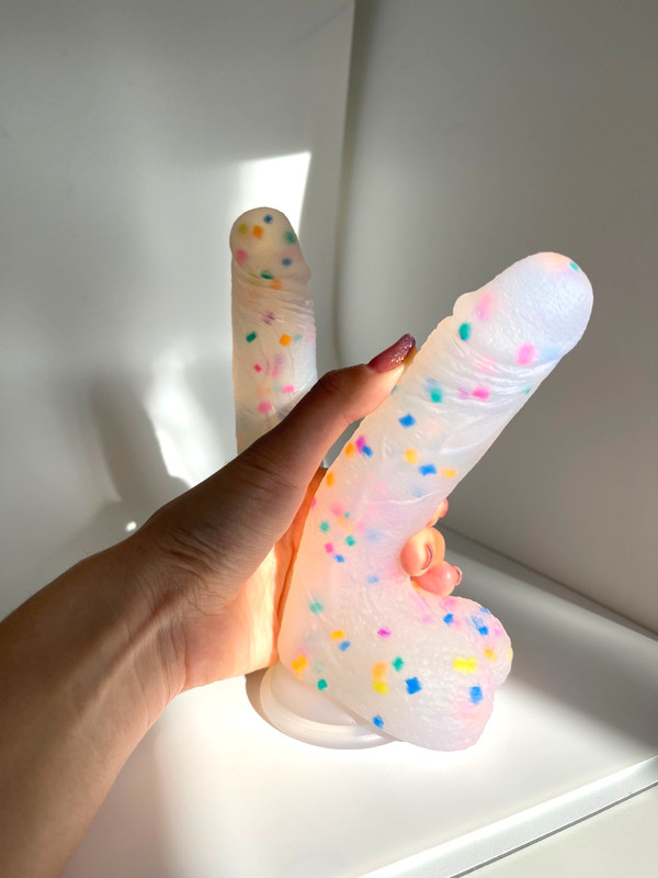Birthday cake Dildo Transparent Confetti Realistic Silicone Pink Sex Party new