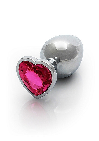 HEART GEM BUTT PLUG LARGE SILVER RUBELLITE PINK