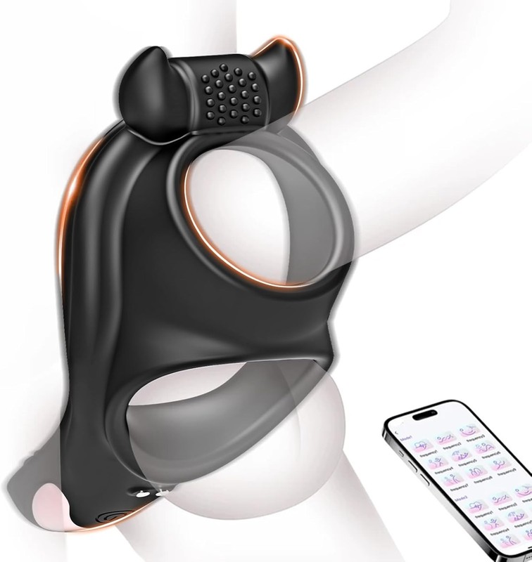 Vibrating Cock Ring with Perineum & Vulva Stimulator, 2 Motors APP Control Water