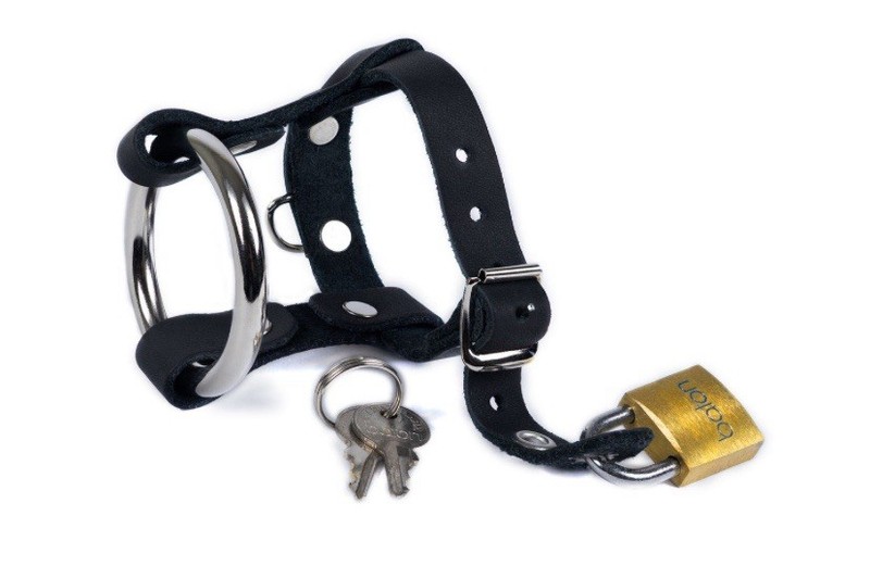 SPARTACUS LEATHER- Locking Cock & Ball Harness With Buckle Closure