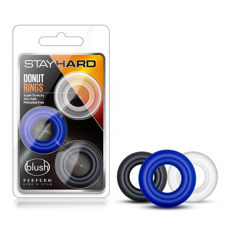 Blush Stay Hard Cock Rings Male Enhancement Soft Stretchy Donut Cockrings 3 Pack