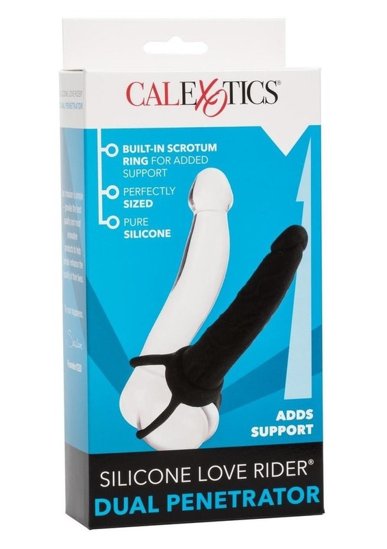 Love Rider Silicone Dual Penetrator Dildo Cock Ring – Black