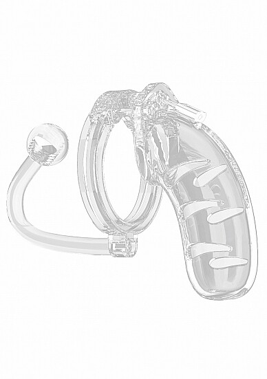 ManCage Model 11 Chastity Device Cock Cage w/ Anal butt plug 4.5in Clear BDSM