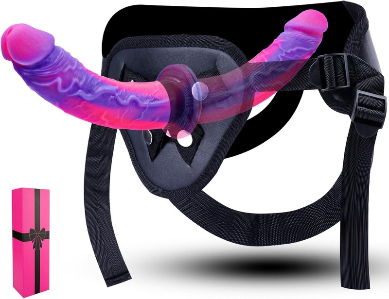 Strap on Silicone Double Sided Suction Dildo for Women, Adjustable Wearable Real