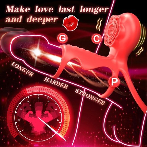 Couple Vibrating Cock Ring with Rose Clitoral Stimulator G Spot Vibrator Sex Toy gallery