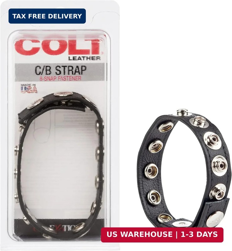 CalExotics COLT 8-Snap Fastener Leather Strap, Penis Ring with Adjustable Secure