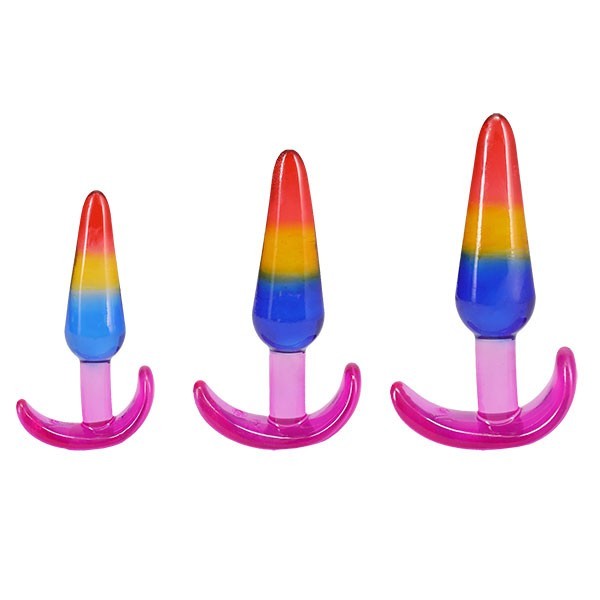 Doc Johnson Crystal Jellies Anal Trainer 3PC Set Rainbow – SML – Anal Butt Plugs