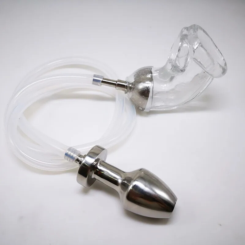 New Anal Douche Chastity Device with Peni Sleeve Flow Into The Anus