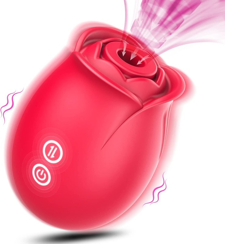 Sex Toys Rose Dildo Vibrator – Adult Toys with 18 Sucking & Vibrating Mode (Red)