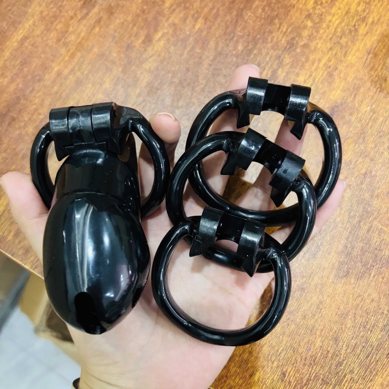 Resin Male Chastity Device with 4 Size Penis Rings Cock Cage Sex Toys For Men SM gallery