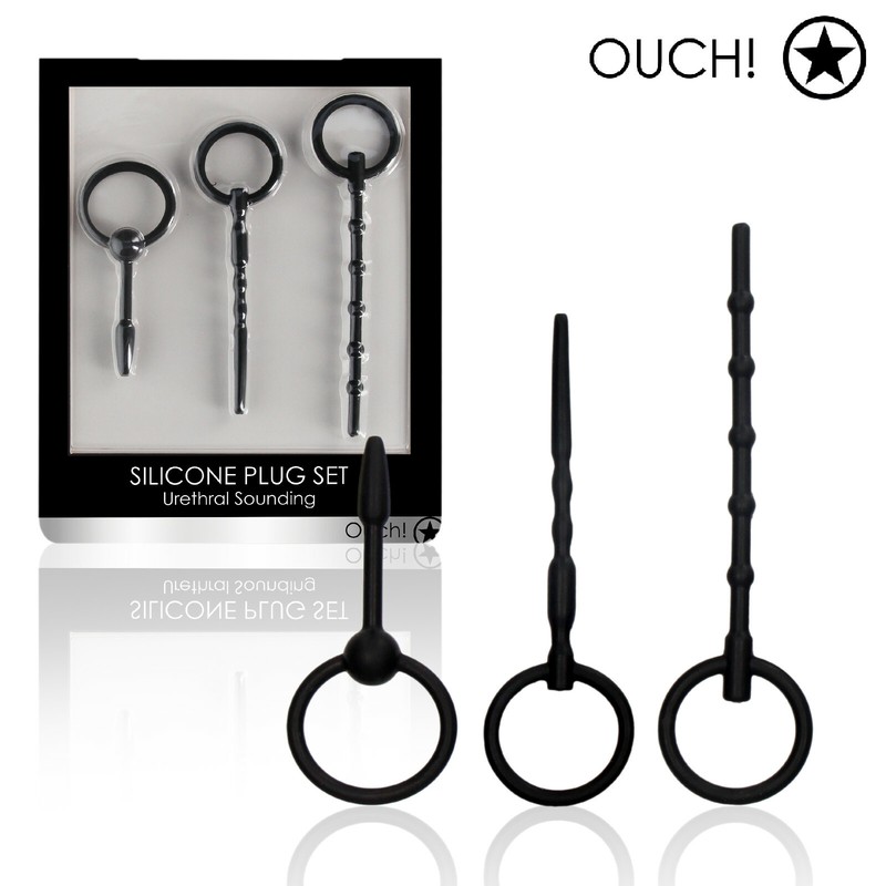 Ouch Urethral Dilator Male Penis Probe 3 Urethral Sounding Plug Set Black