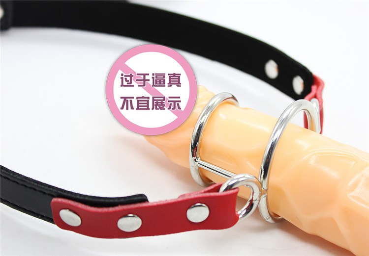 PU Leather Open Mouth Gag Dual Ring Bondage Penis Insert Deep Throat Sex Toy SM gallery
