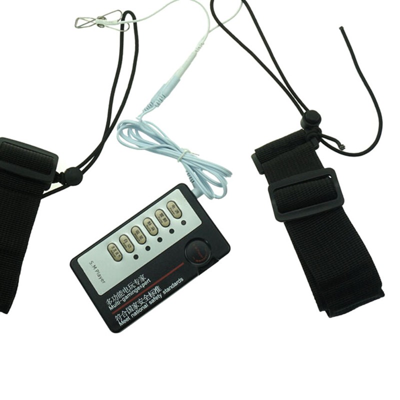 BDSM Bondage Thigh Spread Labia Spreader with Clit Pussy Clamp ElectroShock Set