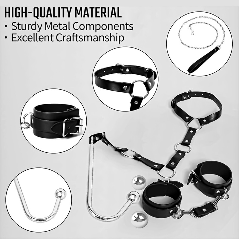 BDSM Sex Toys PU Leather Handcuffs Collar Metal Anal Hook Bondage Kit Role Plays gallery